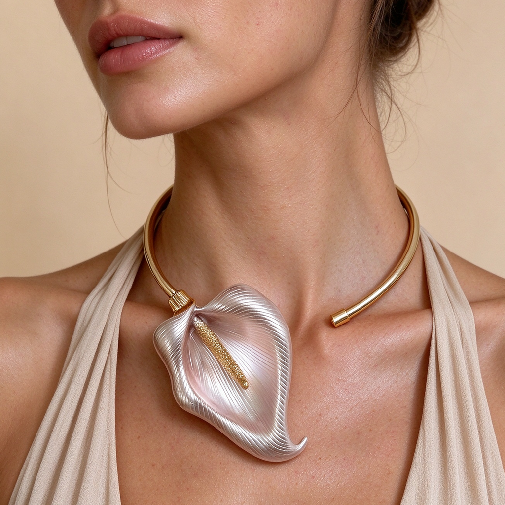 Large Calla Lily Choker Necklace | Gold Open Collar Statement Necklace