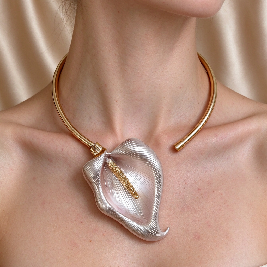 Large Calla Lily Choker Necklace | Gold Open Collar Statement Necklace