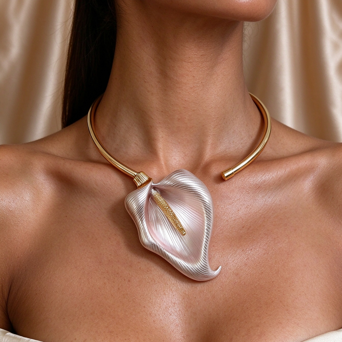 Large Calla Lily Choker Necklace | Gold Open Collar Statement Necklace