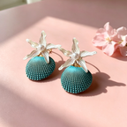 Ocean Theme Statement Earrings, Turquoise Shell with White Starfish and Pearl