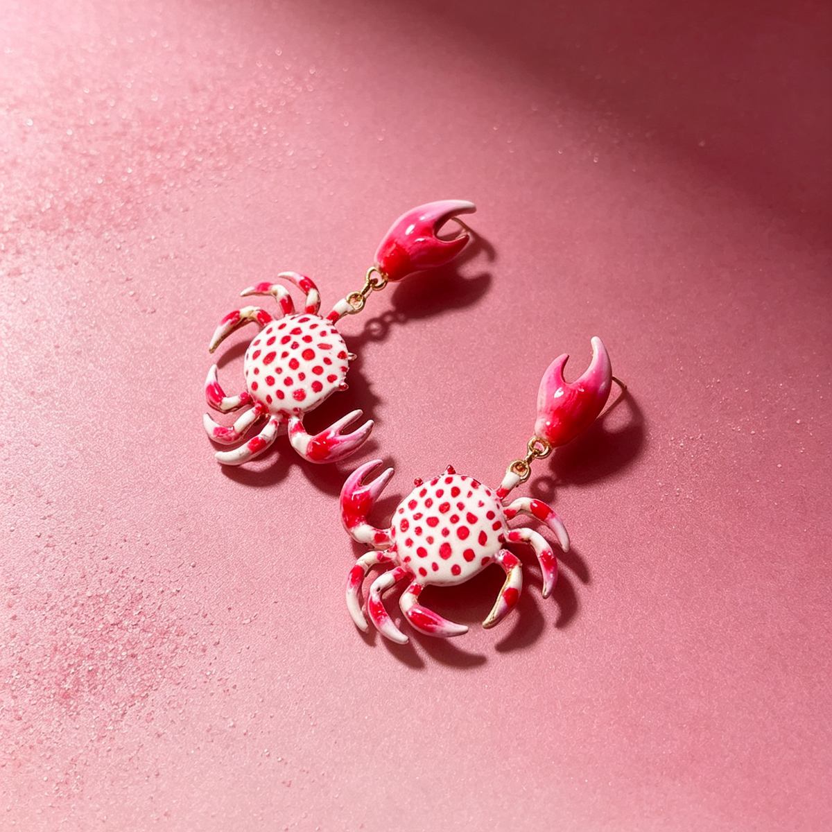 Red & White Spotted Crab Dangle Earrings, Cute Ocean Animal Statement Earrings