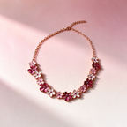Gradient Floral Choker Necklace, Wine Pink Flower Collar Necklace for Daily & Party Wear