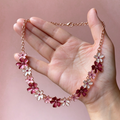 Gradient Floral Choker Necklace, Wine Pink Flower Collar Necklace for Daily & Party Wear